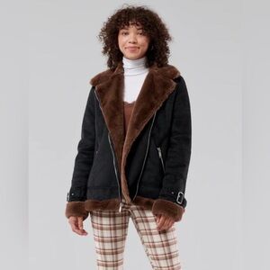 HOLLISTER FAUX SUEDE BIKER MOTO COAT